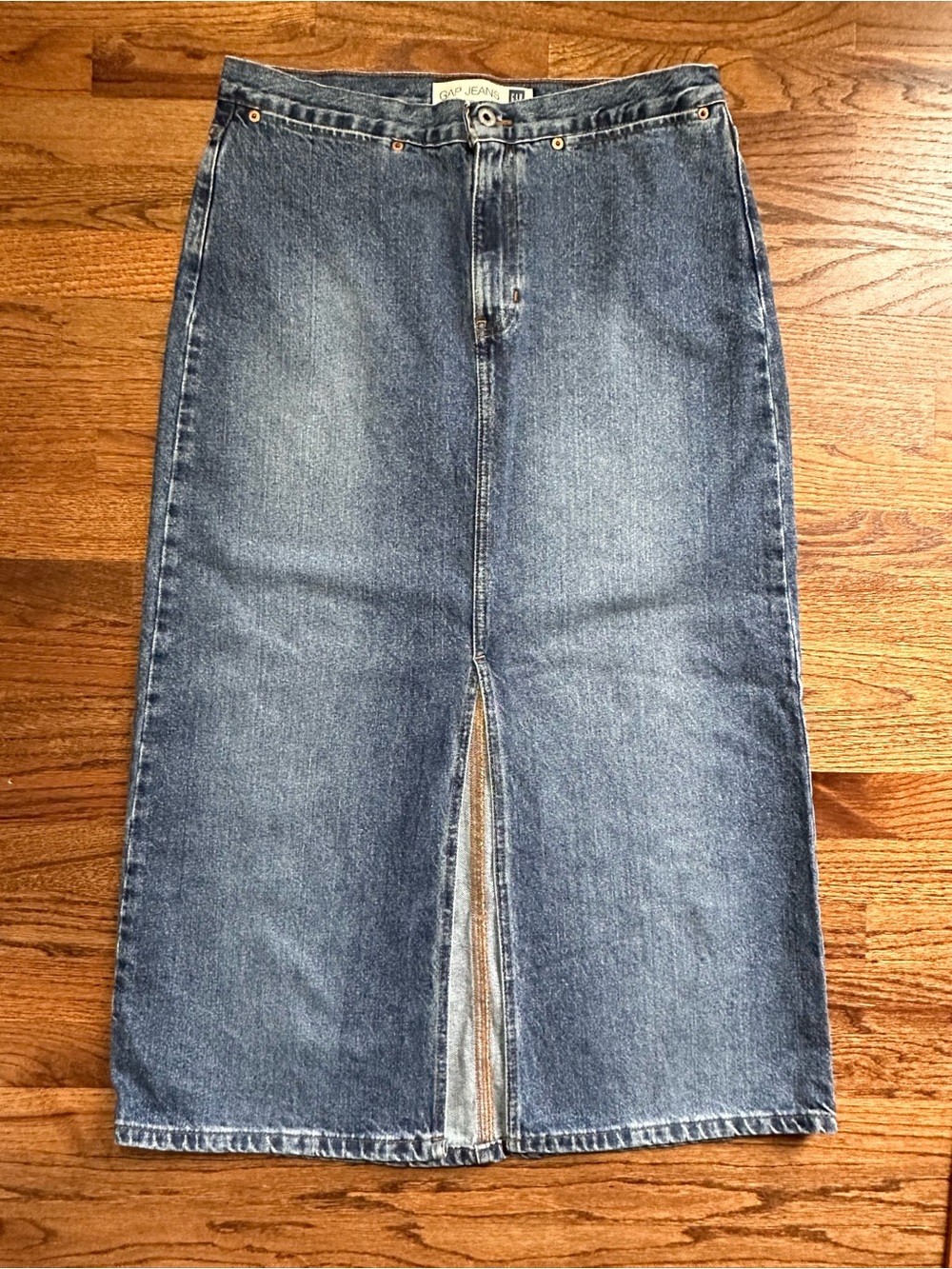Gap Y2K Jeans Maxi Long Rivet Jean Skirt Women's Sz 12 Front Slit Blue Denim